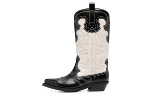 Двухцветные кожаные ковбойские сапоги GANNI