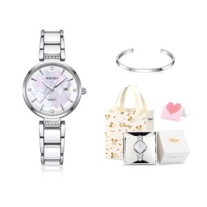 Disney Часы Princess Quartz Movement Stainless Steel Watchband Watch Women's Watch Mother of Pearl Color Watch Dial, Camellia Elegance[Disney Box+Bangle+Greeting Card]