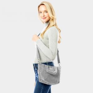 Широкая вельветовая сумка-тоут через плечо FASHNZFAB, серый