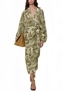 Платье-накидка Al Trote в тропическом изумрудно-бежевом цвете "Сельва" Johanna Ortiz