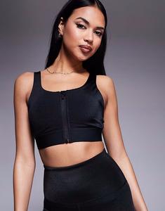 4505 Icon active спортивный бюстгальтер с высокой поддержкой, съемными подушечками и регулируемыми бретелями черного цвета с глянцевым эффектом