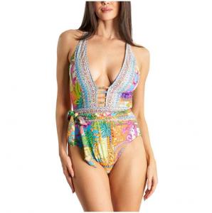 Женский слитный купальник с вырезами и поясом La Moda Clothing, Green