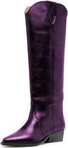 Женские ботинки Maiyang с заостренным носком, низким каблуком, высокие до колена, удобные для ношения, широкие по икре, осень-зима, ковбойские западные ботинки, размер 4-16 US, Purple