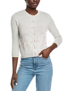Осенний кашемировый кардиган с вышивкой цветами Autumn Cashmere, серый