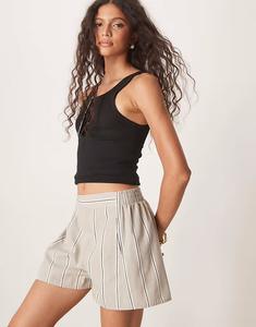 Строгие шорты ASOS DESIGN из искусственного льна в полоску бежевого цвета
