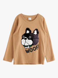 Детская футболка с длинным рукавом и пайетками Bulldog Lindex, Light Dusty Beige