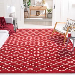 Ковер SAFAVIEH, 214 x 214 см, Chatham Collection, Red & Ivory, ручной работы, узор Trellis, шерсть, подходит для помещениях с высокой проходимостью в гостиной, спальне (CHT721G)
