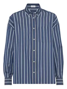 Полосатая поплиновая рубашка Brunello Cucinelli, синий