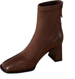 Женские ботильоны с толстыми каблуками и квадратным носком удобны и подходят для осенне-зимних нарядов или офисного стиля. HoaloX, Brown