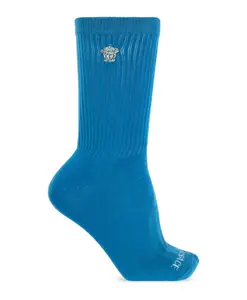 Вязаные носки с логотипом в рубчик Versace, синий