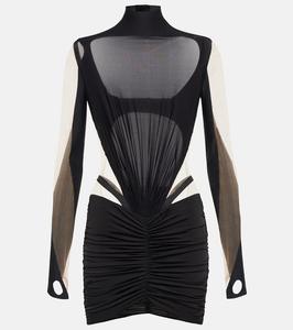 Мини-платье с сетчатыми и джерси вставками Mugler, Black Nude 01