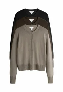 Кардиган прямого кроя из тонкой вязки с застежкой на пуговицы. The Set, Chocolate Brown/Black/Taupe Brown