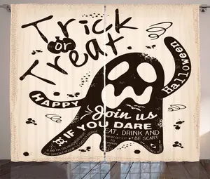 Штора ABAKUHAUS "Привидение в деревенском стиле", Хэллоуинская сказка, гранж, штора для спальни со сборками, петлями и крючками, 280 x 175 см, темно-коричневый с бежевым Abakuhaus