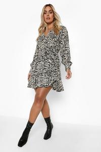 Платье с леопардовым платьем с оборками Boohoo, леопардовый