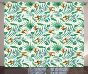 Штора ABAKUHAUS в стиле Акварель, цвет Кокосовый алоха, Гавайи, универсальная ленточная штора для гостиной с петлями и крючками, 280 x 245 см, светло-зеленый, светло-коричневый Abakuhaus