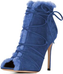 Женские стильные ботильоны YDN с открытым носком на высоком каблуке, шнуровкой и меховой подкладкой, шпилька, женские ботинки для вечеринок и коктейльных мероприятий, размер 4-16 US, Blue