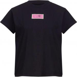 Футболка женская Mm6 Maison Margiela с розовым логотипом, черный