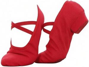 Балетные туфли, танцевальные тапочки, эластичные балетные туфли из холста для взрослых, мягкие балетные туфли для танцев для женщин, девушек и мальчиков Generic, красный