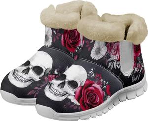 Женские зимние ботинки с противоскользящей подошвой, утепленные флисом, для улицы и дома Glomenade, White Skull Roses