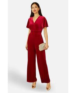 Женский бархатный комбинезон с рукавами-крылышками Yumi, Red