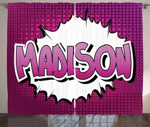 Штора ABAKUHAUS Madison Rustic, с рисунком на день рождения девочки, универсальная ленточная штора для гостиной с петлями и крючками, 280 x 175 см, фуксия, розовый и белый Abakuhaus