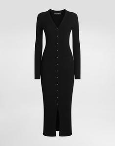 Длинный шерстяной кардиган в рубчик Dolce & Gabbana, черный