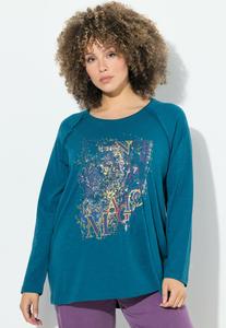 Топ Ulla Popken INVERTED SEAM LONG SLEEVE GRAPHIC, Petrol/Teal
