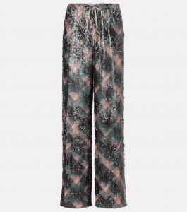 Клетчатые брюки-палаццо с пайетками Dries Van Noten, Bottle