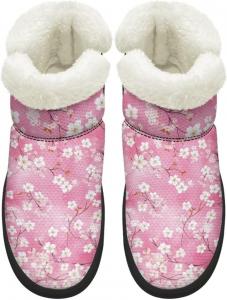 Женские зимние ботинки с меховой подкладкой, противоскользящие, короткие мини-ботинки, широкий размер, удобные повседневные зимние обувь, размеры 4.5-12 Chririnla, Pink Cherry Blossoms