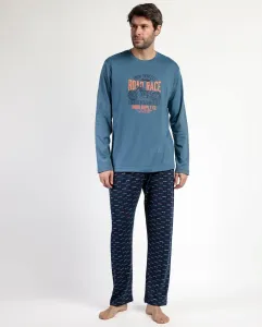 Длинная мужская пижама из хлопкового трикотажа синего цвета Admas