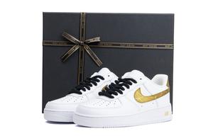 Кроссовки Nike Air Force 1 Golden Glow с амортизацией низкие скейтбордные унисекс бело-золотые бело-золотые в черно-золотой коробке, цвет White Gold (Black Gold Box Included)