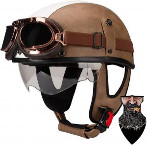 Полушлем кожаный BFYLSQUE, белый / коричневый