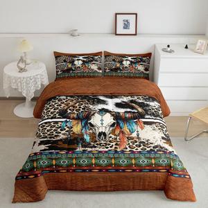 Erosebridal Комплект постельного белья Highland Cow Skull Western с геометрическим принтом в стиле бохо и экзотическим декором, Multi 38