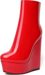 Женские ботильоны AMBELIGHT с молнией, лакированные, праздничные, на платформе и высокой танкетке, с круглым носком, 6 дюймов, Red