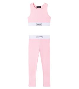Комплект из хлопкового джерси: укороченный топ и леггинсы Versace Kids, 95 Pastel Pink