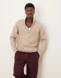 Толстовка с застежкой-молнией на половину длины в кремовом цвете Selected Homme