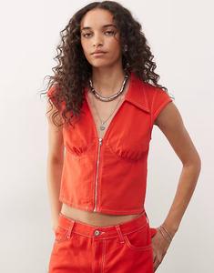 Приталенная рубашка в льняном стиле красного цвета Collusion