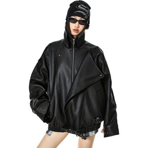 Кожаная куртка Unisex Stand Collar Moderate ZIAREL, черный with removable logo