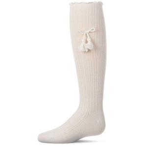 Детские носки до колена с хлопком, оборкой и бантом Memoi, Winter White