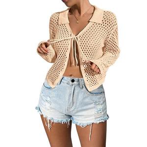 Женский кардиган с завязкой спереди, кружевной, с длинными рукавами и воротником Maxxis Merch, Apricot