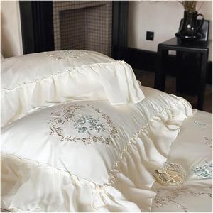 TTXNJKBF Комплект постельного белья с вышивкой розами и кружевными рюшами из египетского хлопка 1000TC