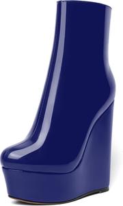 Женские ботильоны AMBELIGHT с молнией, лакированные, праздничные, на платформе и высокой танкетке, с круглым носком, 6 дюймов, Royal Blue