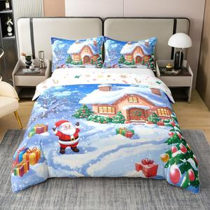 Erosebridal Комплект постельного белья с новогодним принтом из 100% хлопка, Blue White Red Green