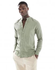 Рубашка ONLY & SONS из смеси льна и воротника-стойки, цвет шалфей