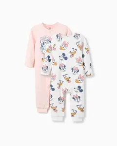 Набор из 2 детских пижам для девочек, 100% хлопок, с мотивом Микки и друзья Zippy, белый/розовый