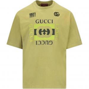 Футболка из печатного хлопкового джерси GUCCI, зеленый