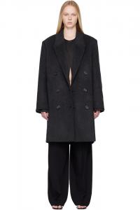 Серое двубортное кашемировое пальто Toteme, Charcoal Melange