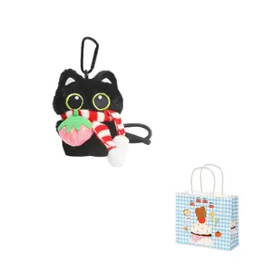 Dolls and bears dance Очаровательный подвесной плюшевый брелок с большими глазами в виде черного кота высотой 12см
