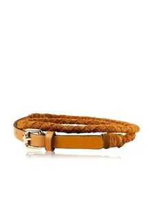 Ремень COLLEZIONE ALESSANDRO кожаный "Лондон", микс гладкой и плетеной кожи, цвет Cognac