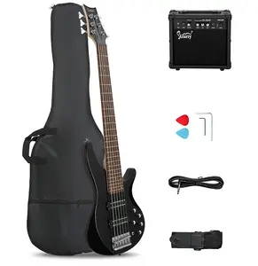 Бас-гитара Glarry GIB Active 6-струнная с улучшенной электроникой, черная / усилитель 20 Вт